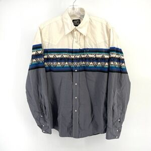 VTG Roper Western Cowboy Shirt Mens M Long Sleeve Geometric Print Snap Button